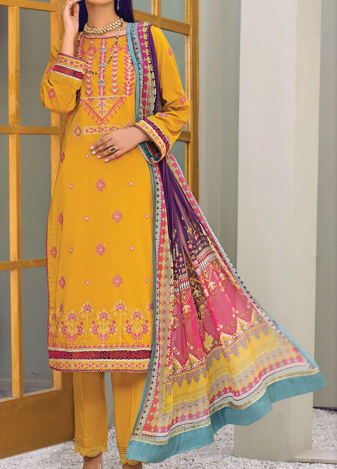 Sehr by Raaya Embroidered Lawn Suits Unstitched 3 Piece RY21S 11 Golden Hour - Eid Collection