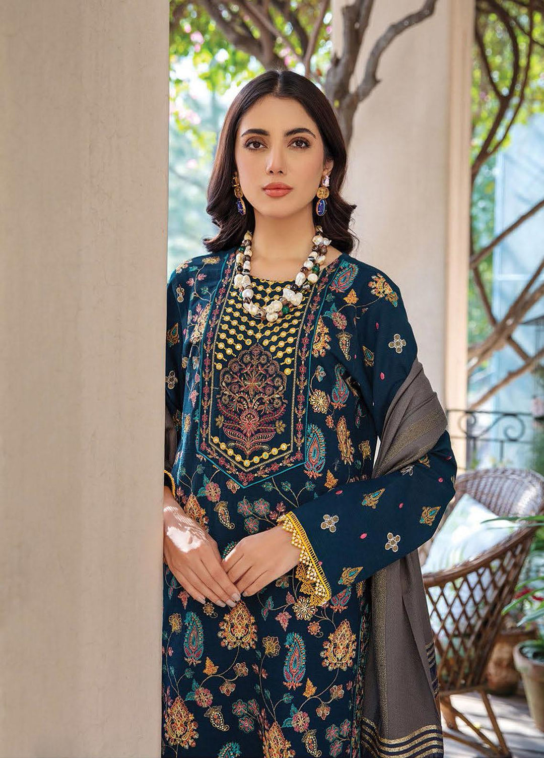 RajBari Embroidered Khaddar Suits Unstitched 3 Piece RB21W 8B - Winter Collection