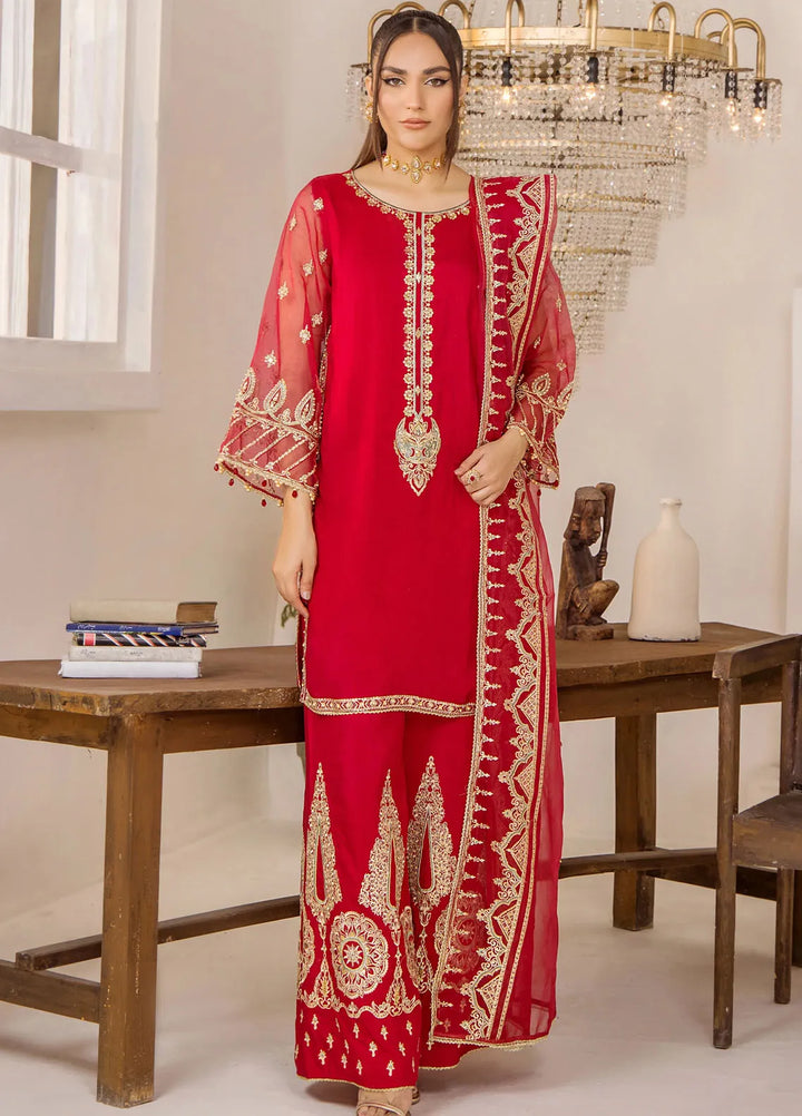 Rajwani by HM Pret Embroidered Raw Silk 3 Piece Suit Xenia pink