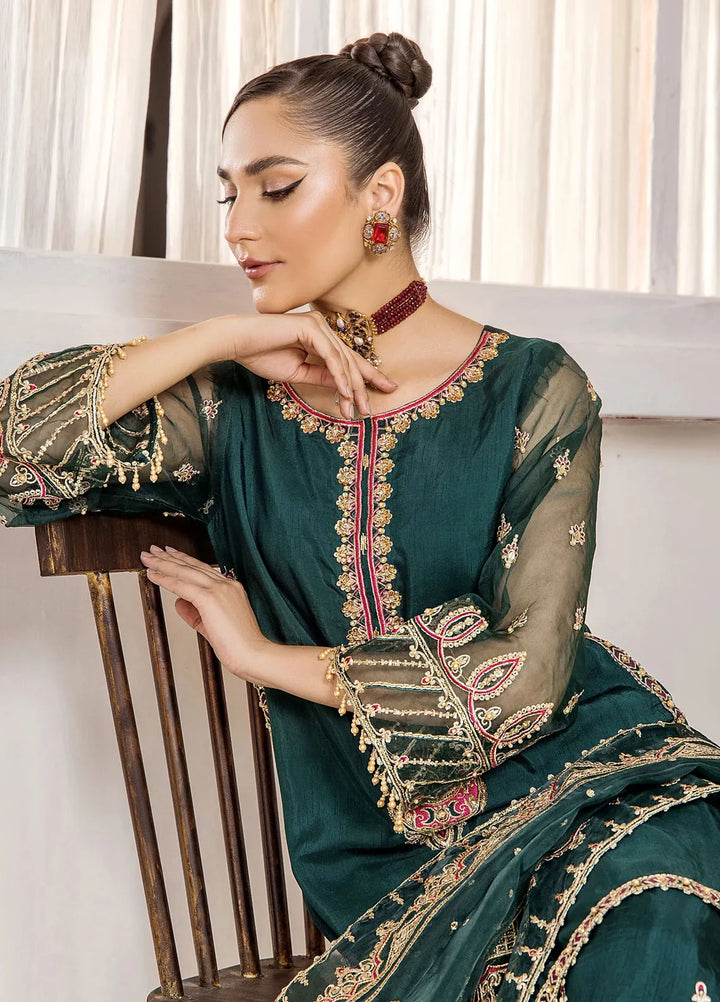 Rajwani by HM Pret Embroidered Raw Silk 3 Piece Suit Zenia Green