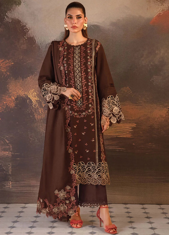 Rang Rasiya Embroidered Khaddar Suit Unstitched 3 Piece D-07 Hot Chocolate - Winter Collection