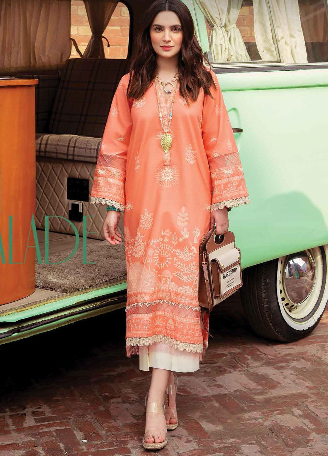 Lifestyle By Rang Rasiya Printed Lawn Unstitched Kurti RR22PL 12 Peach Marmalade - Summer Collection