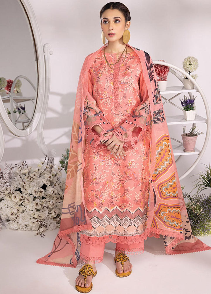 Rang Rasiya Printed Lawn Suits Unstitched 3 Piece RR23SB D-03 Salmon - Summer Collection