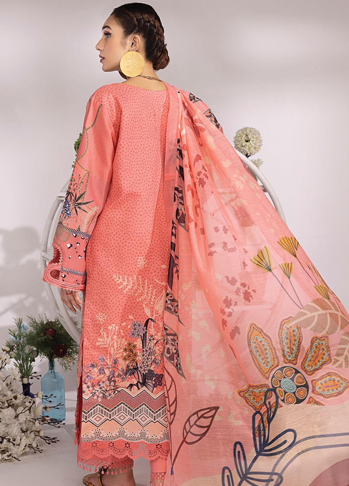 Rang Rasiya Printed Lawn Suits Unstitched 3 Piece RR23SB D-03 Salmon - Summer Collection
