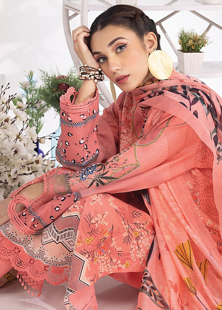 Rang Rasiya Printed Lawn Suits Unstitched 3 Piece RR23SB D-03 Salmon - Summer Collection