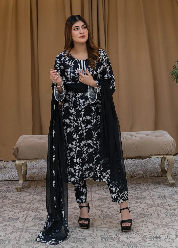 Rangeen Pret Printed Khaddar 2 Piece Suit Black Fusion