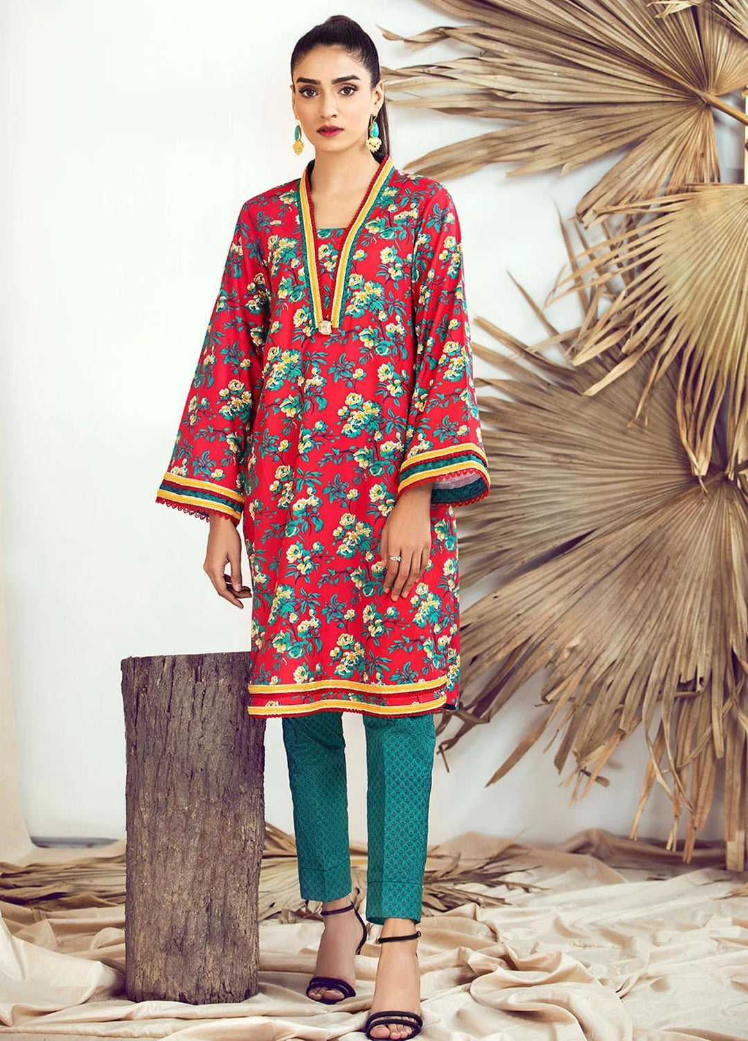 Rangoli by Ittehad Textiles Printed Lawn Suits Unstitched 2 Piece ITD21R 21415A-RED - Summer Collection