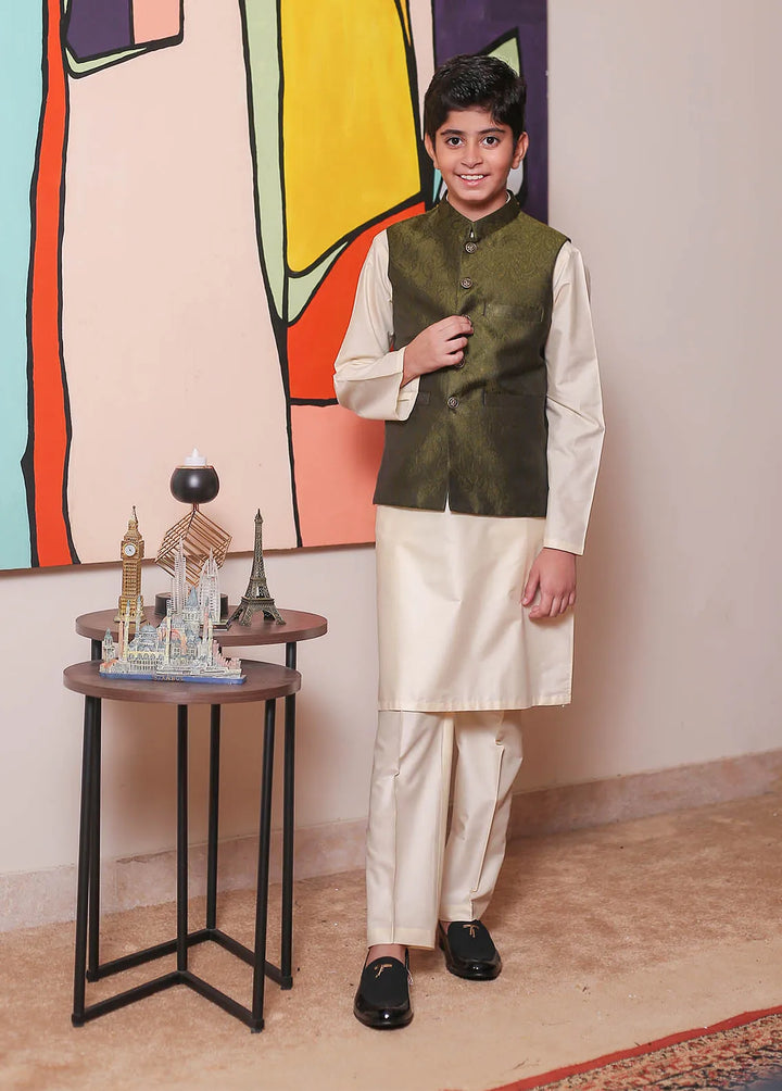 Real Image Jamawar Formal Boys Fancy Waistcoat - OKW-040