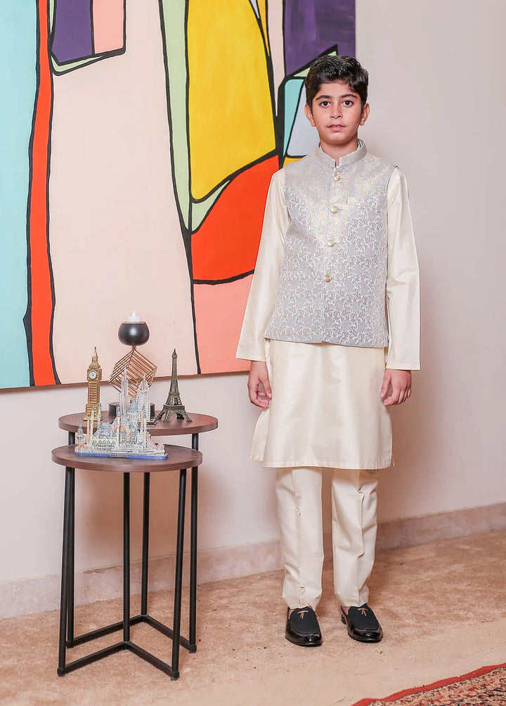 Real Image Jamawar Formal Boys Fancy Waistcoat - OKW-041