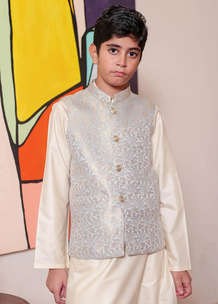 Real Image Jamawar Formal Boys Fancy Waistcoat - OKW-041