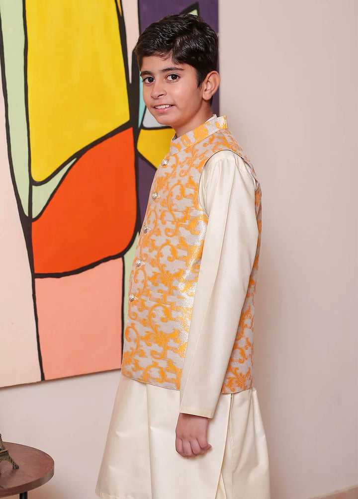 Real Image Jamawar Formal Boys Fancy Waistcoat - OKW-046