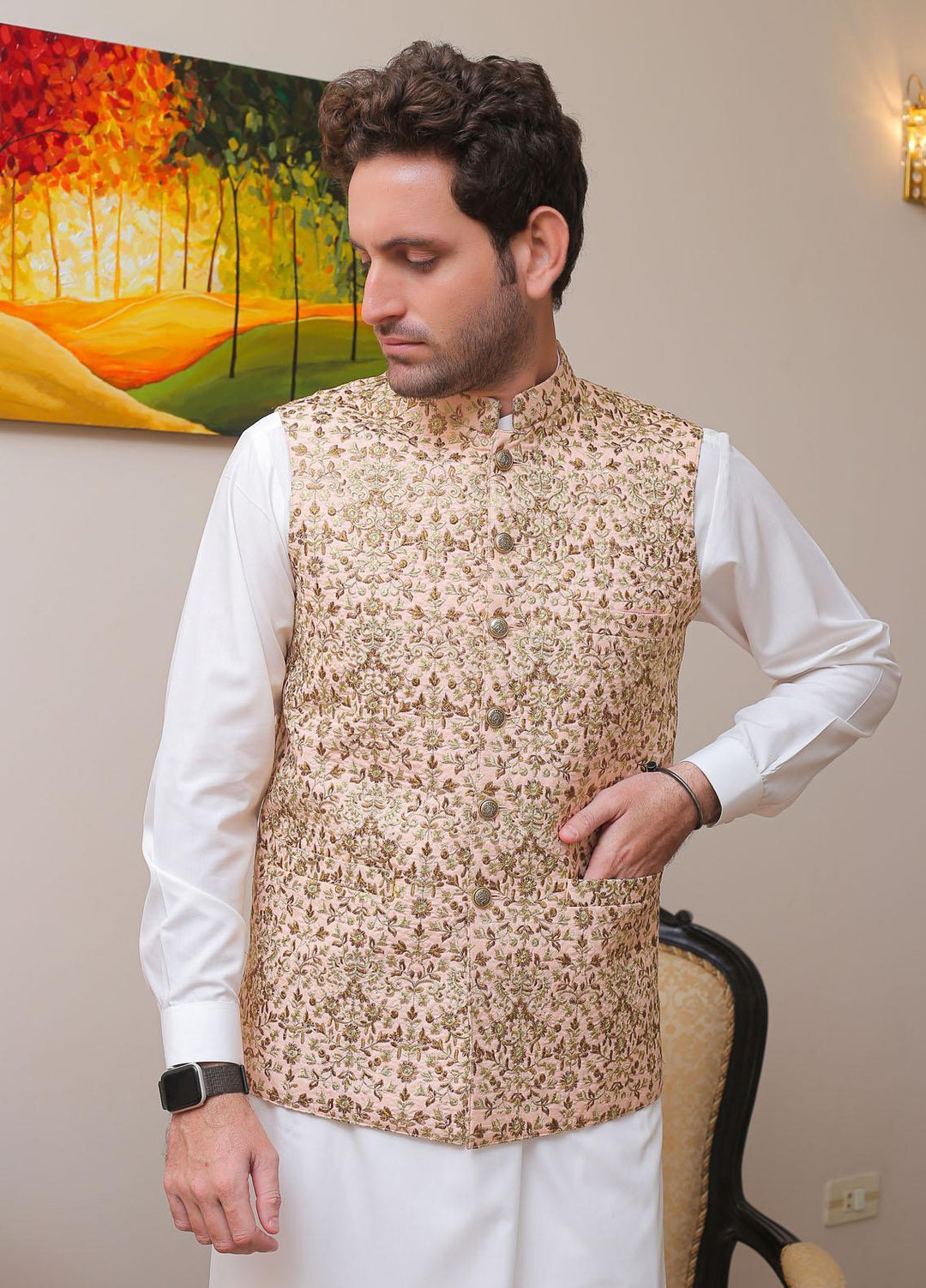 Real Image Formal Waistcoat for Men - W - 122 Peach