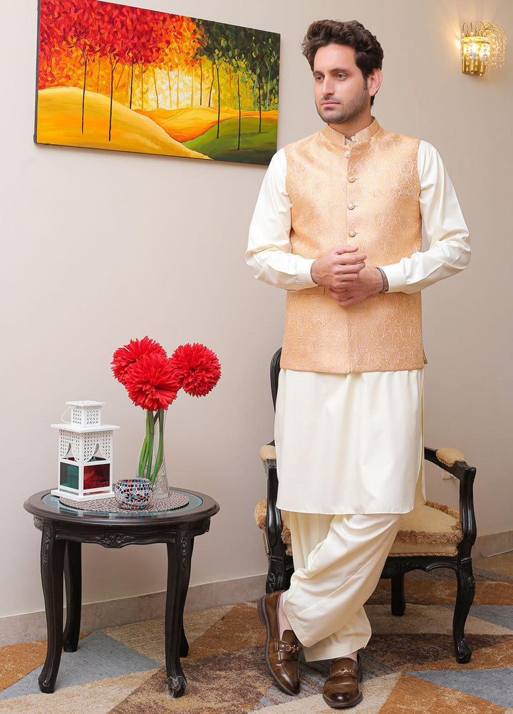 Real Image  Formal Waistcoat for Men -  WP - 141 Peach Gold