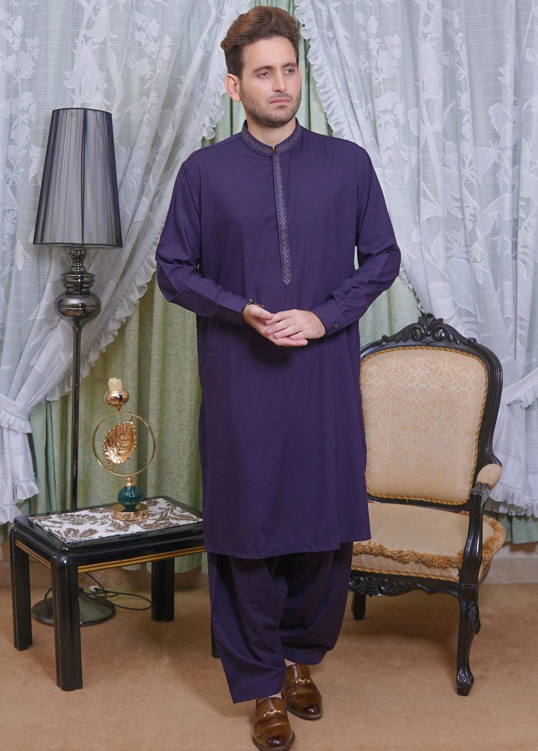 Real Image Wash N Wear Formal Kameez Shalwar for Men - D-501 Purple