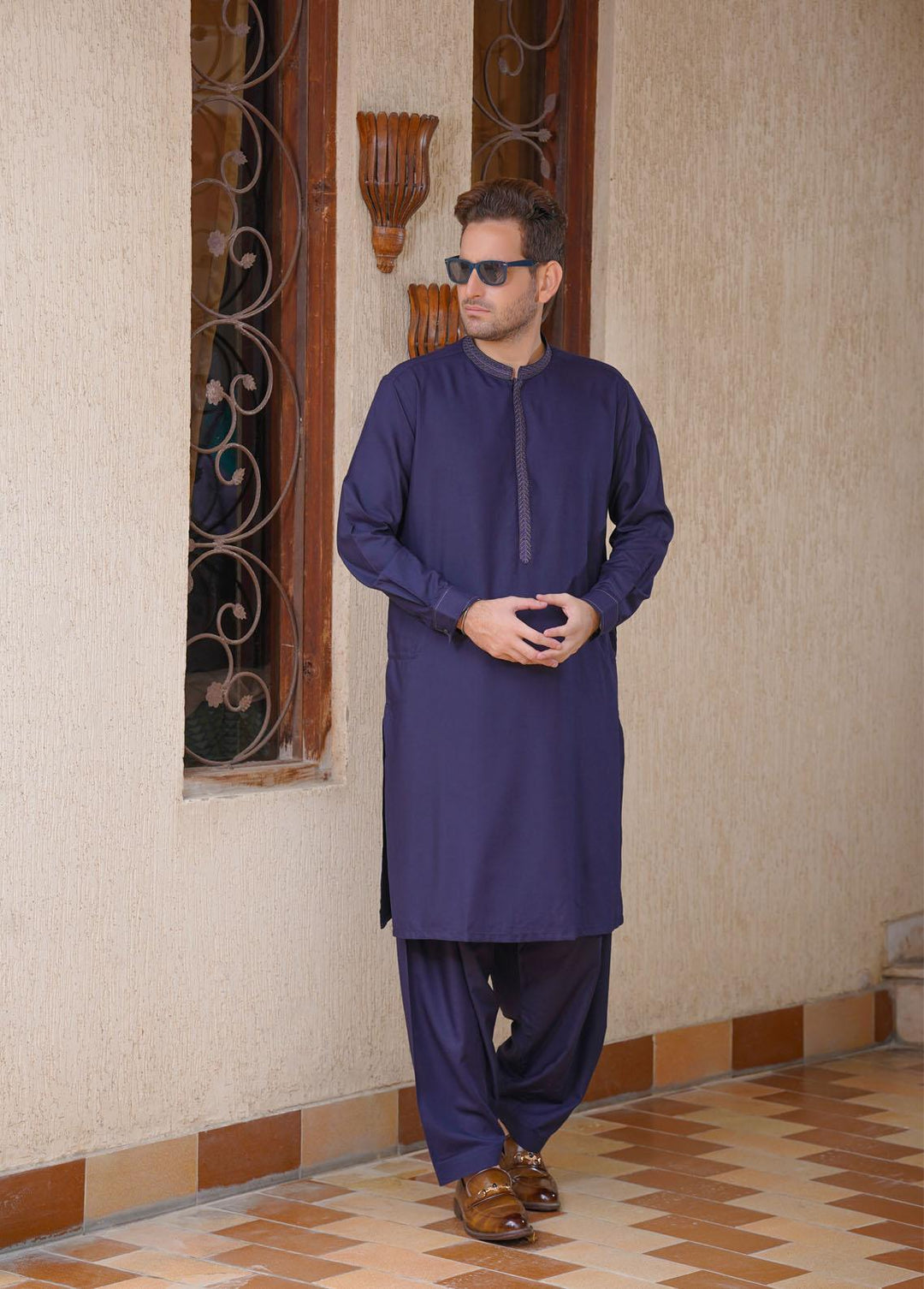 Real Image Wash N Wear Formal Kameez Shalwar for Men - D-502 Navy Blue