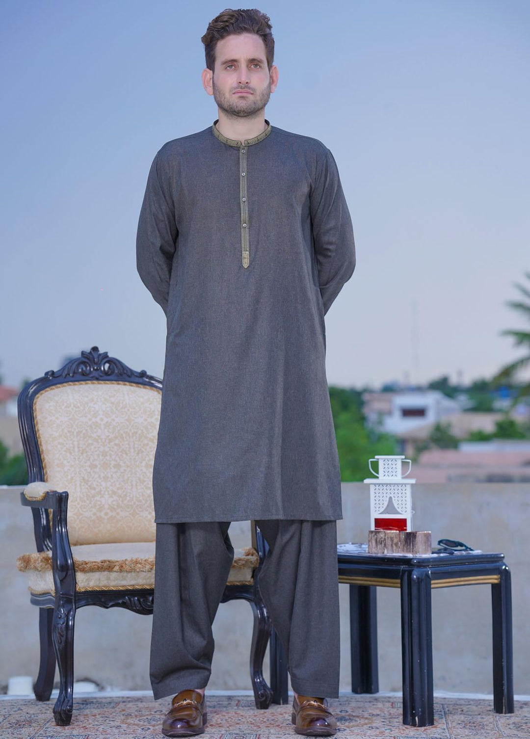 Real Image Wash N Wear Formal Kameez Shalwar for Men - D-503 Green