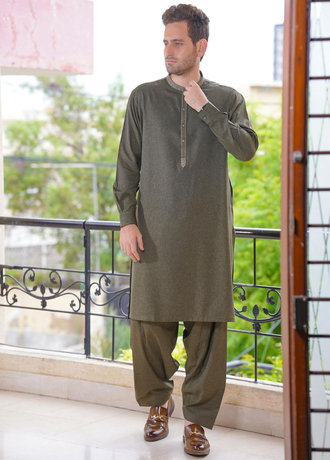 Real Image Wash N Wear Formal Kameez Shalwar for Men - D-504 Green