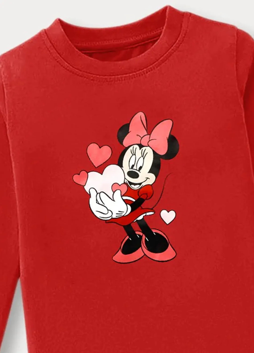 Baby Nest Red Minnie Mouse Heart Printed Full Sleeves T shirt for Kids - BNDR-48