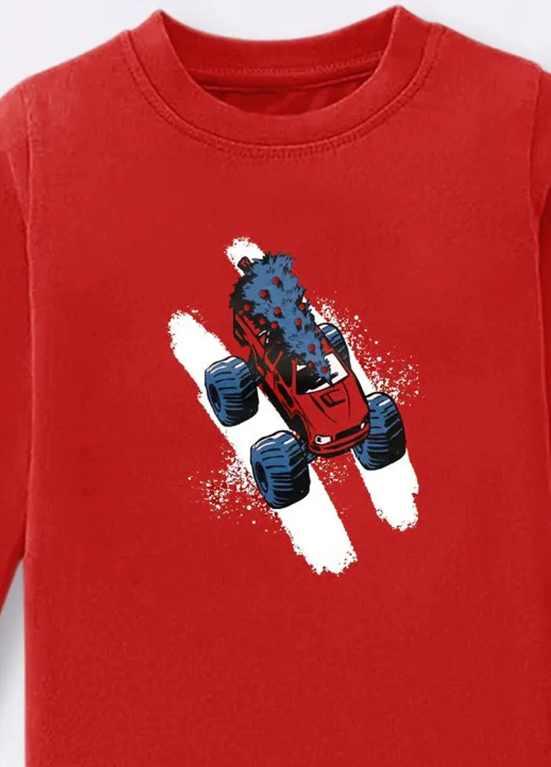 Baby Nest Red Monster Truck Madness Printed Full Sleeves T shirt for Kids - BNDR-64