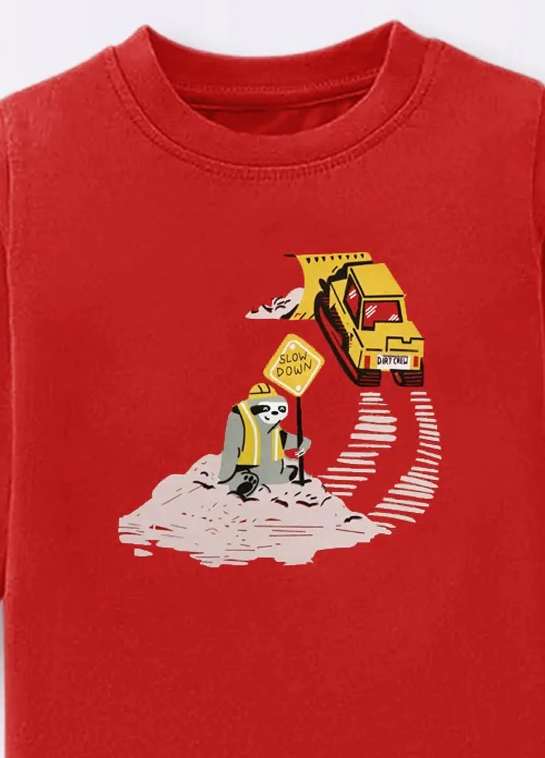 Baby Nest Red Slow Down Construction Ahead Printed Full Sleeves T shirt for Kids - BNDR-63