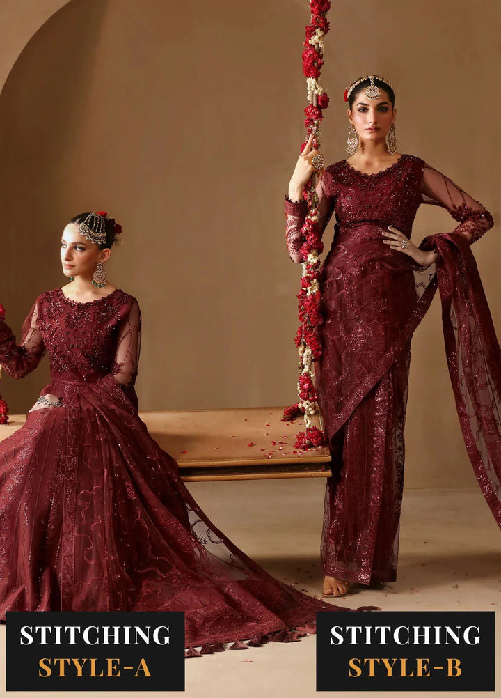 Reena By Alizeh Embroidered Net Suit Unstitched 3 Piece AFB24RW D-01 Gulab - Formal Collection