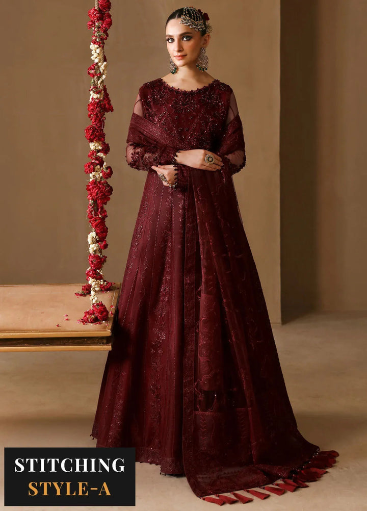 Reena By Alizeh Embroidered Net Suit Unstitched 3 Piece AFB24RW D-01 Gulab - Formal Collection