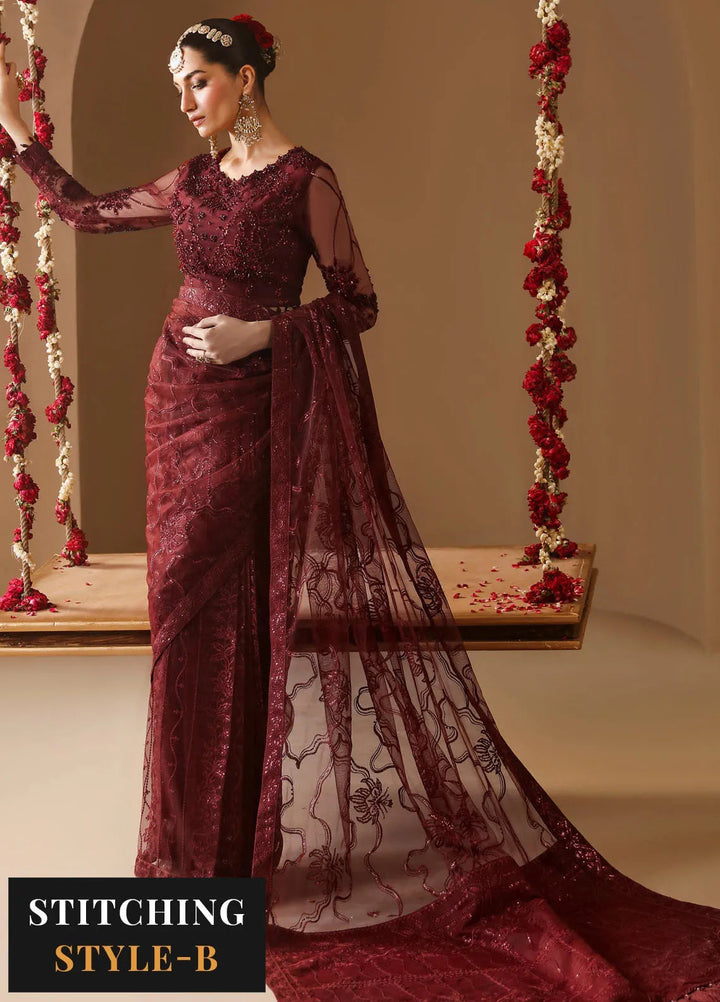 Reena By Alizeh Embroidered Net Suit Unstitched 3 Piece AFB24RW D-01 Gulab - Formal Collection