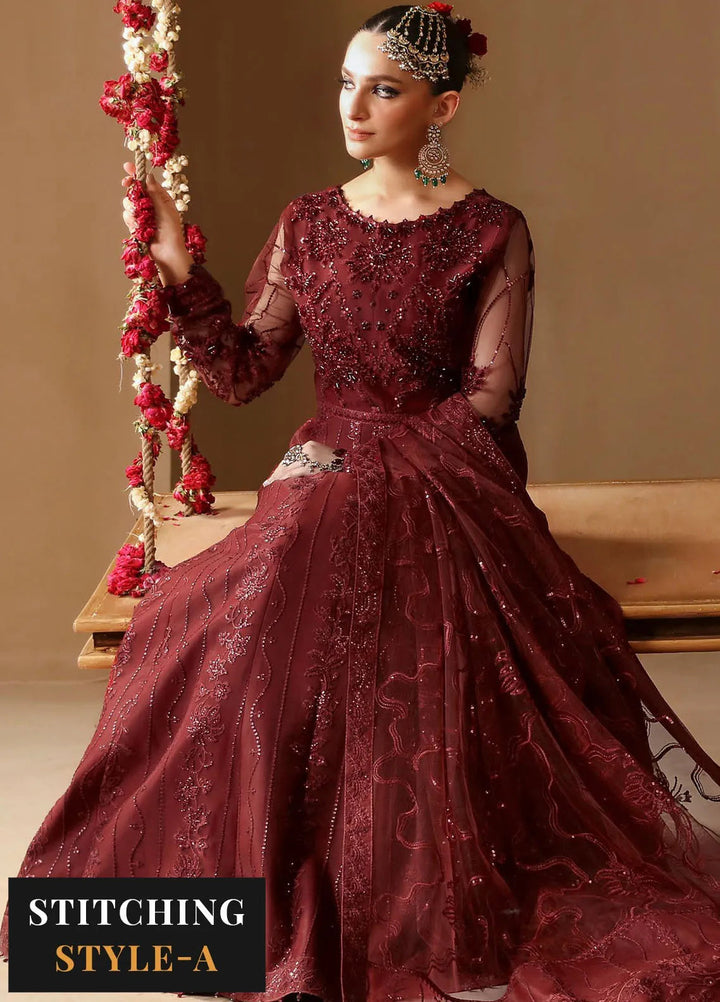 Reena By Alizeh Embroidered Net Suit Unstitched 3 Piece AFB24RW D-01 Gulab - Formal Collection