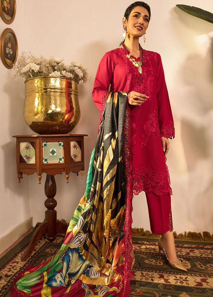 Rehmat By Rang Rasiya Embroidered Lawn Suits Unstitched 3 Piece RR23RL D-01 Zara - Luxury Eid Collection