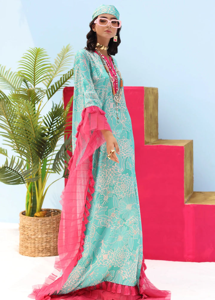 Resort by Musferah Pret Printed Silk 1 Piece Suit Aqua Fable