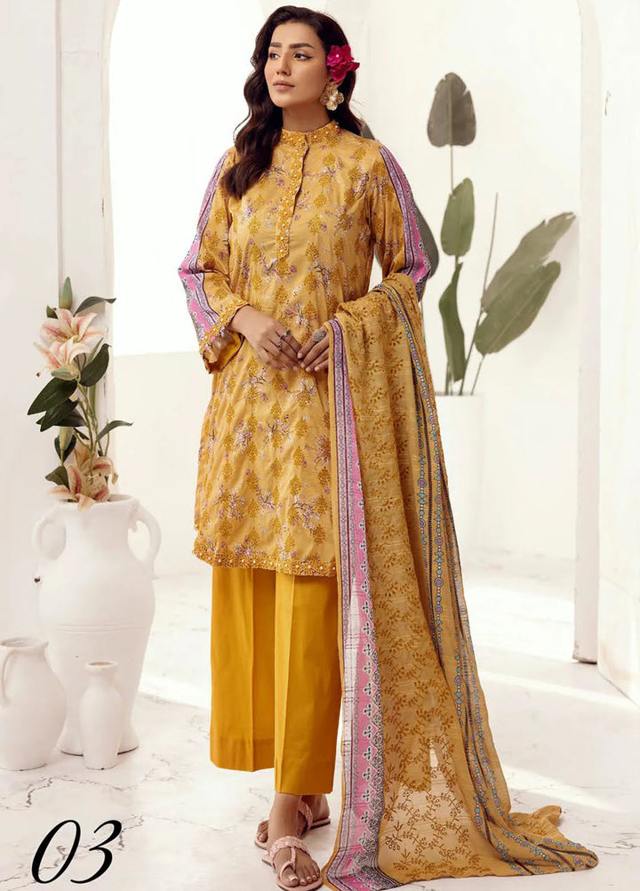 Riaz Arts Embroidered Lawn Suit Unstitched 3 Piece RA25MH D-03 - Summer Collection