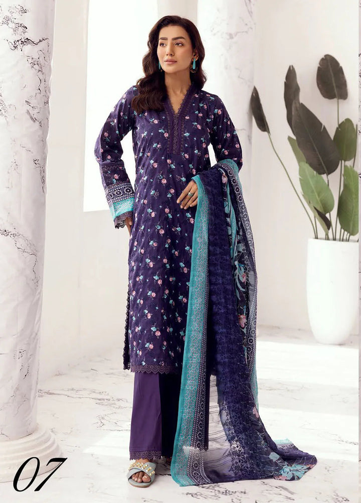 Riaz Arts Embroidered Lawn Suit Unstitched 3 Piece RA25MH D-07 - Summer Collection