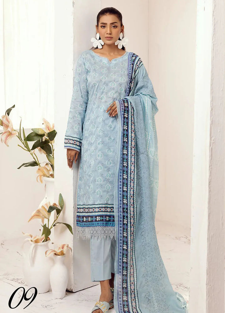 Riaz Arts Embroidered Lawn Suit Unstitched 3 Piece RA25MH D-09 - Summer Collection
