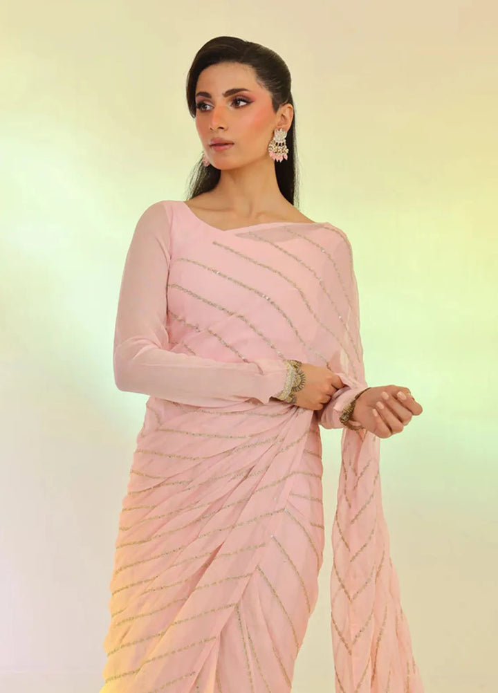 Ripret Pret Embroidered Chiffon Saree Dusty Rose