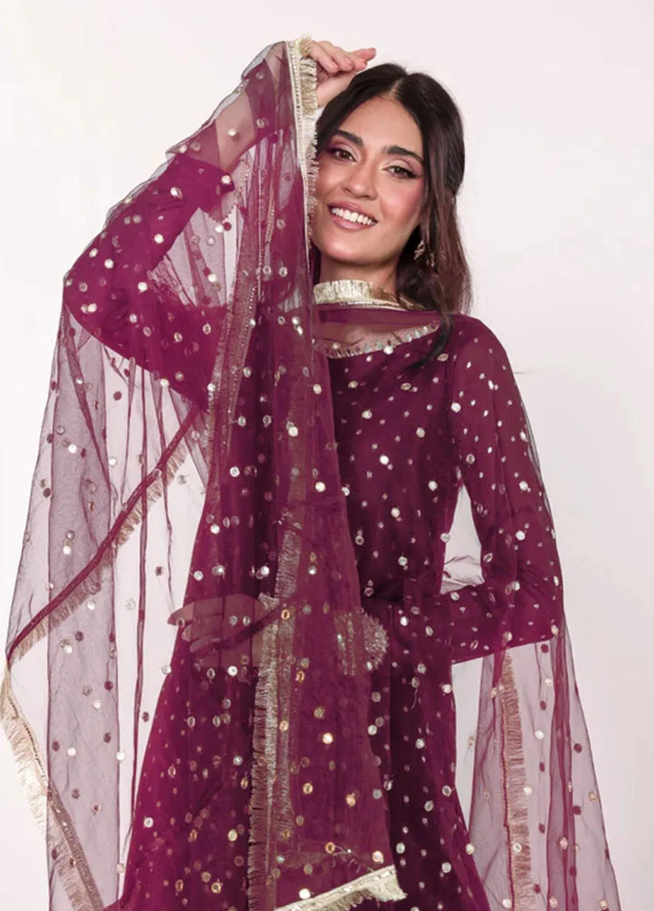 Ripret Pret Embroidered Chiffon 3 Piece Suit Heer Purple