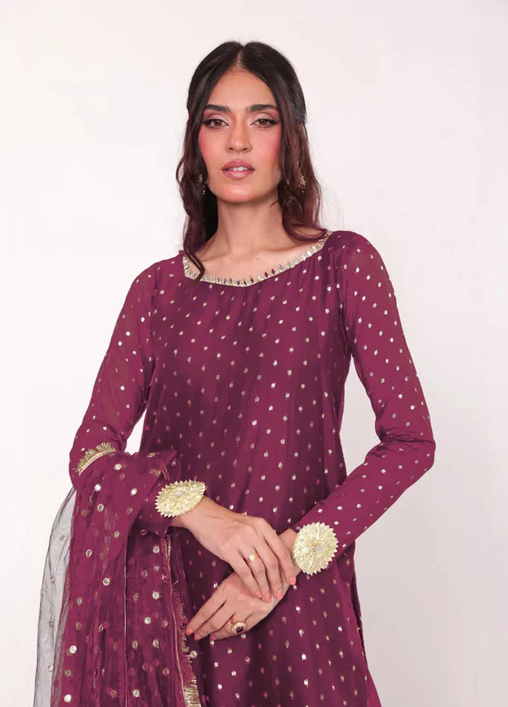 Ripret Pret Embroidered Chiffon 3 Piece Suit Heer Purple
