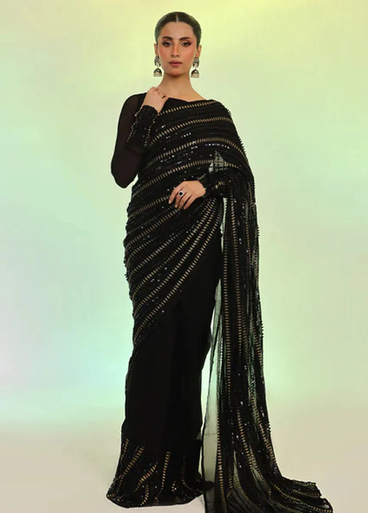 Ripret Pret Embroidered Chiffon Saree Noire Luxe