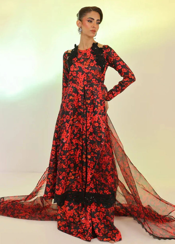 Ripret Pret Embroidered Silk 3 Piece Suit Scarlet