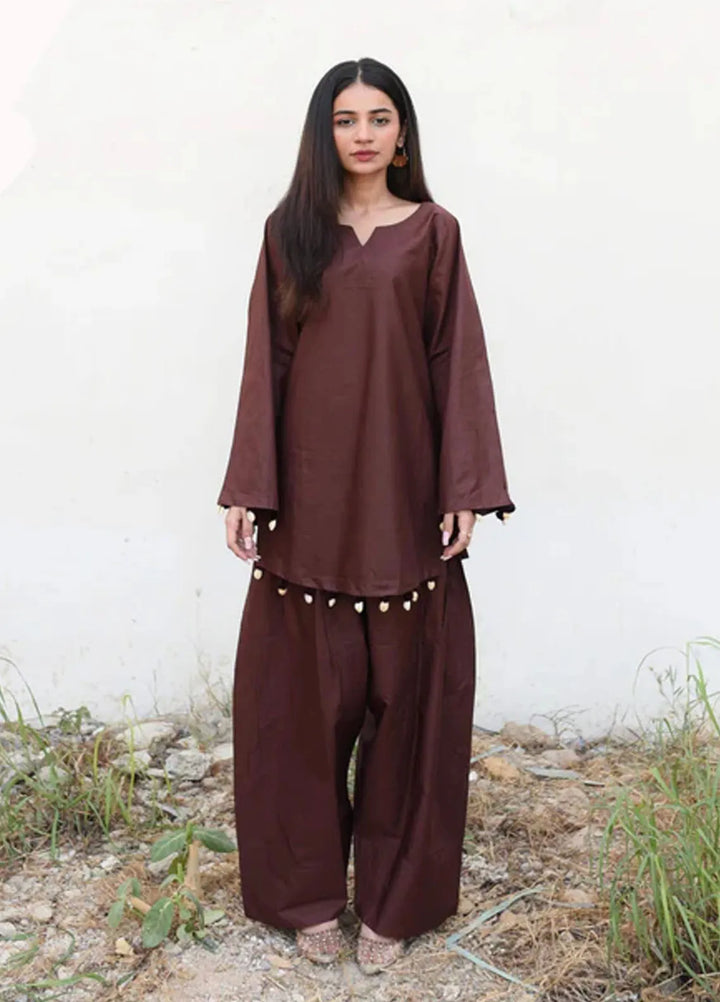Ripret Pret plain Cotton 2 Piece Suit Chocolate Solid Set