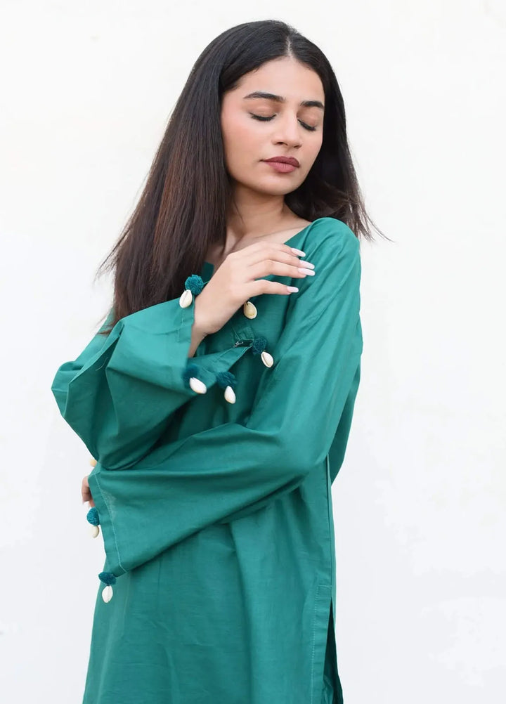 Ripret Pret plain Cotton 2 Piece Suit Teal Green Solid Set