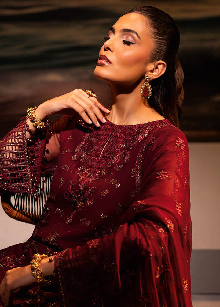 Riwayat by Lamisah Embroidered Chiffon Suits Unstitched 3 Piece LVP25RL R-02 Fuchsia Fantasy - Formals Collection