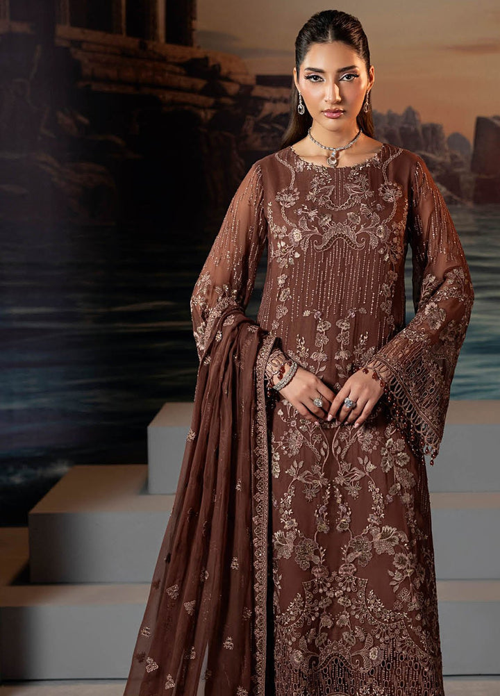 Riwayat by Lamisah Embroidered Chiffon Suits Unstitched 3 Piece LVP25RL R-03 Caramel Luxe - Formals Collection