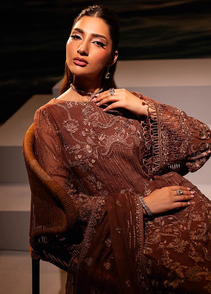 Riwayat by Lamisah Embroidered Chiffon Suits Unstitched 3 Piece LVP25RL R-03 Caramel Luxe - Formals Collection