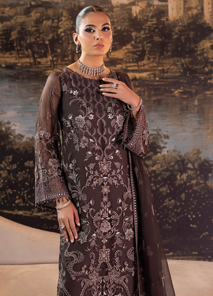 Riwayat by Lamisah Embroidered Chiffon Suits Unstitched 3 Piece LVP25RL R-09 Cinnamon - Formals Collection