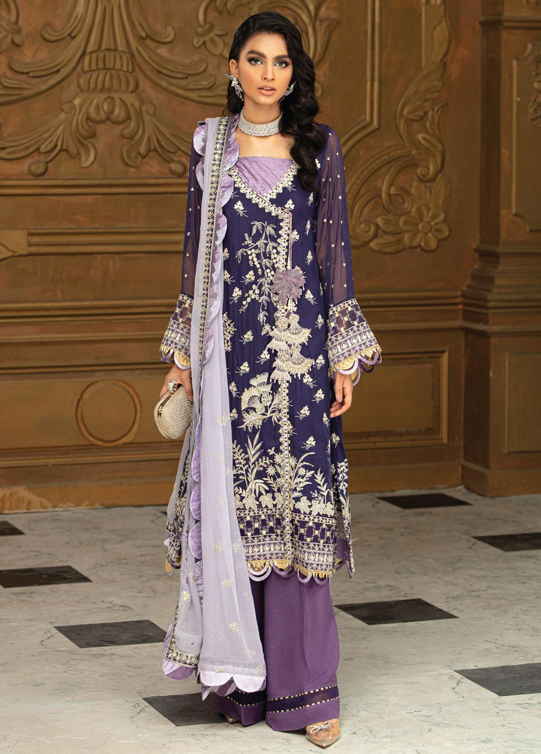 Roheenaz Embroidered Chiffon Suits Unstitched 3 Piece RO21C 01 - Luxury Collection