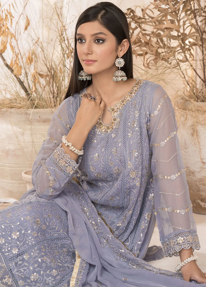 Roop Rang By Al Harir Pret Embroidered Chiffon 3 Piece Suit Mahi Grey