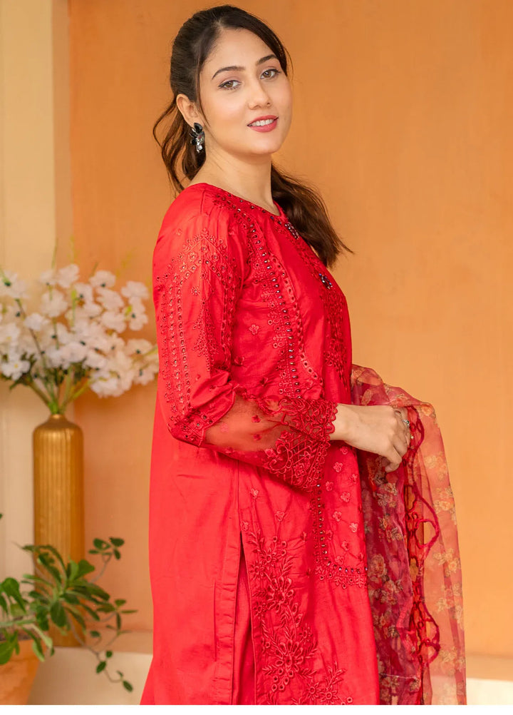 Roop Rang By Al Harir Pret Embroidered Cotton 3 Piece Suit Rose Rose