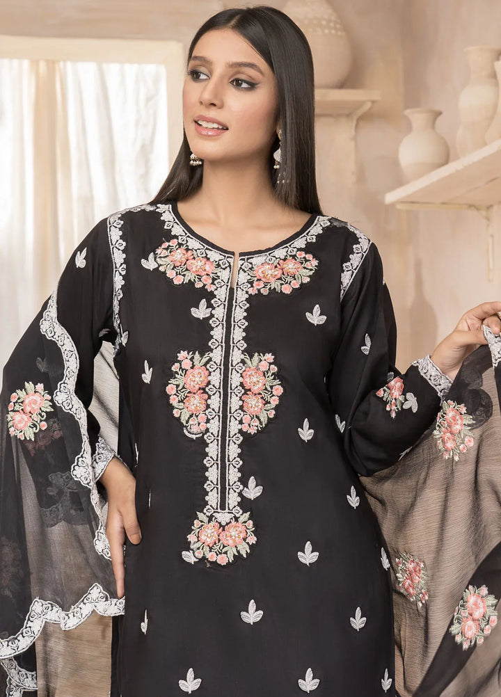 Roop Rang By Al Harir Pret Embroidered Silk 3 Piece Suit Mannat Black