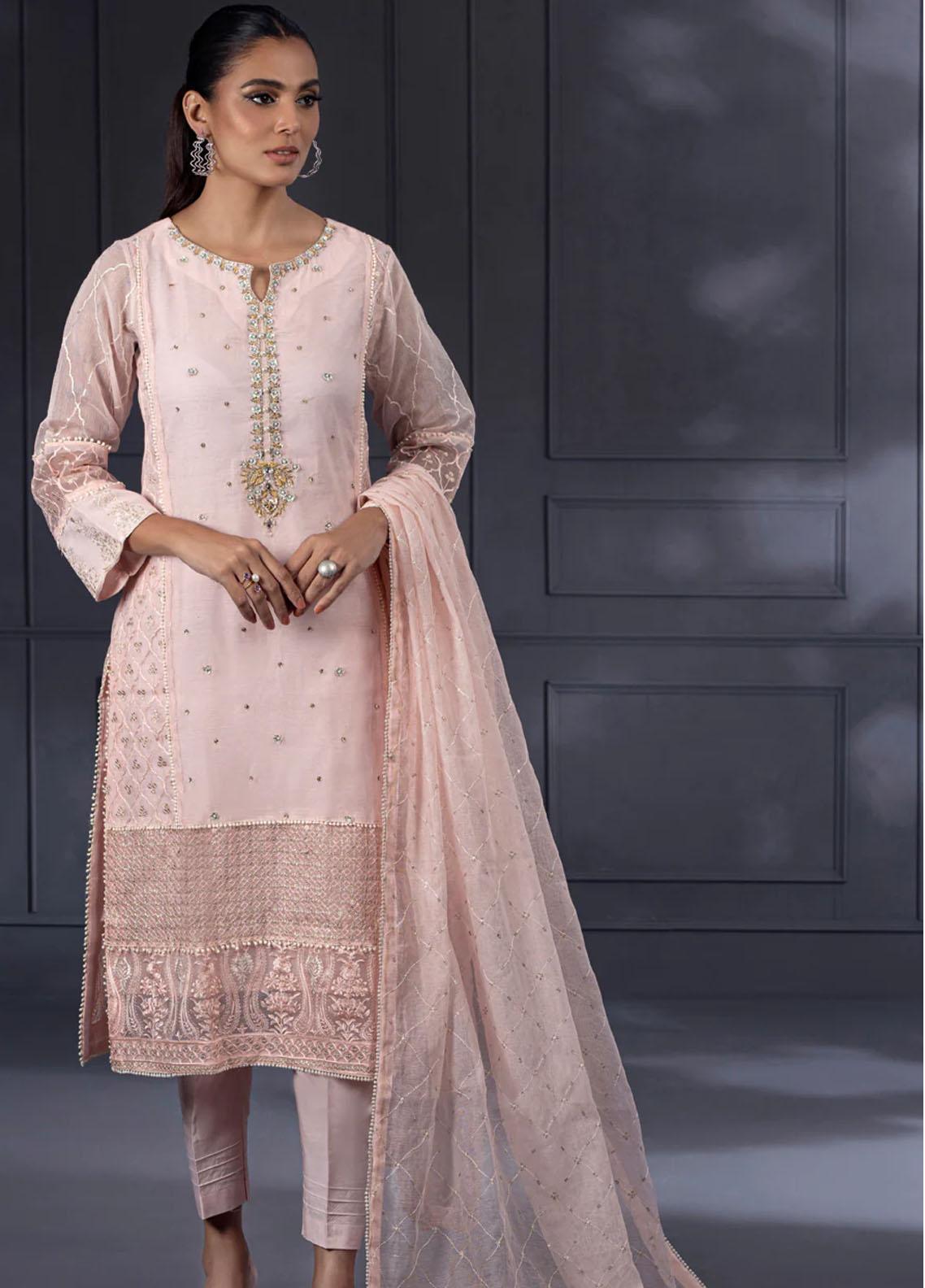 Shamooz Pret Embroidered Khaadi Net 3 Piece Suit SEM-0527 Light Blue main image 1