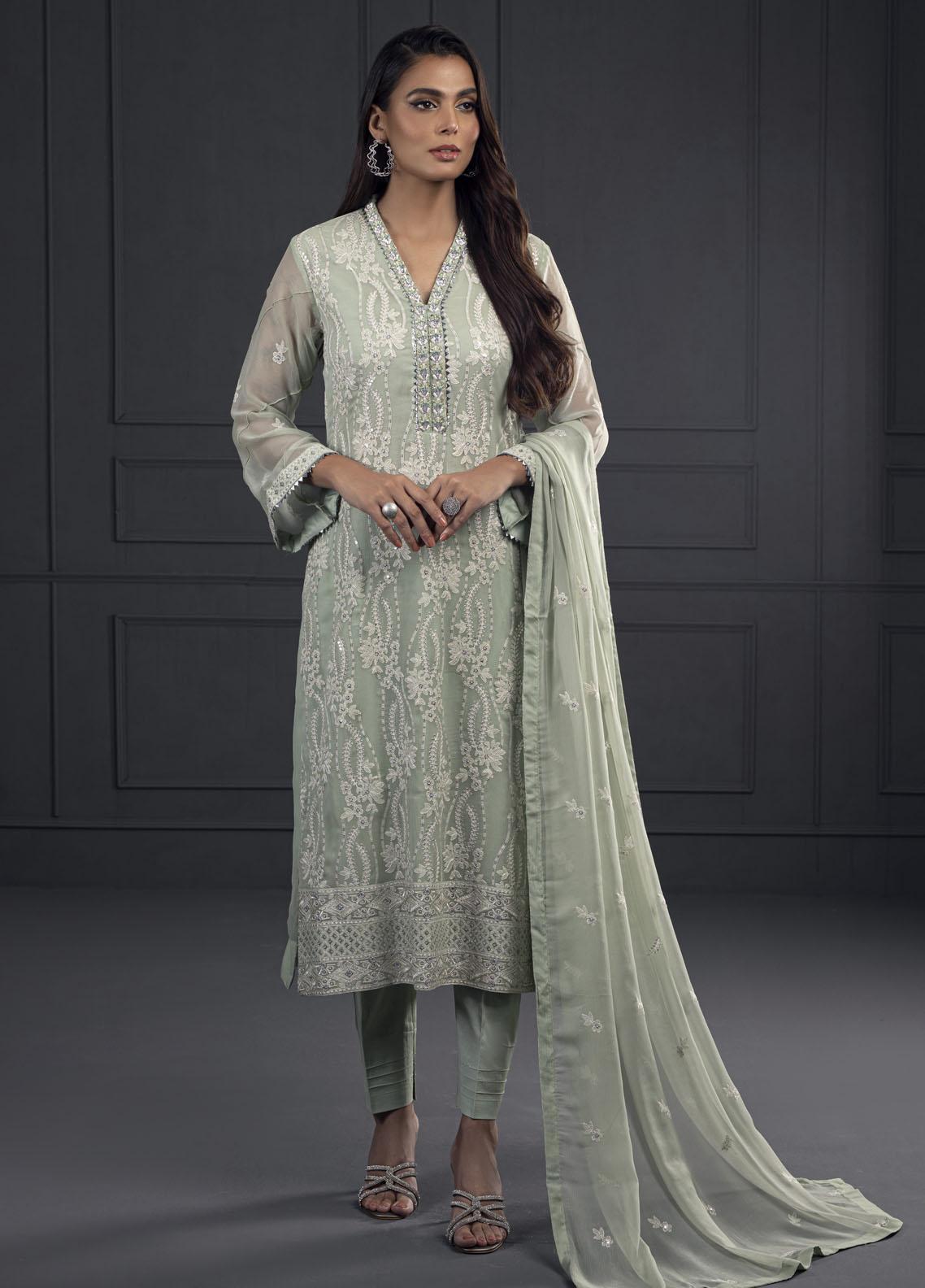 Zaaviay Pret Embroidered Khaadi Net 3 Piece Suit Roop